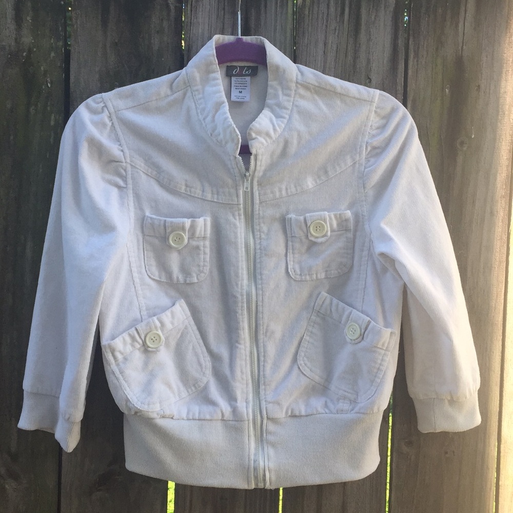 Dots Off White Corduroy Bomber Style Jacket Size M
